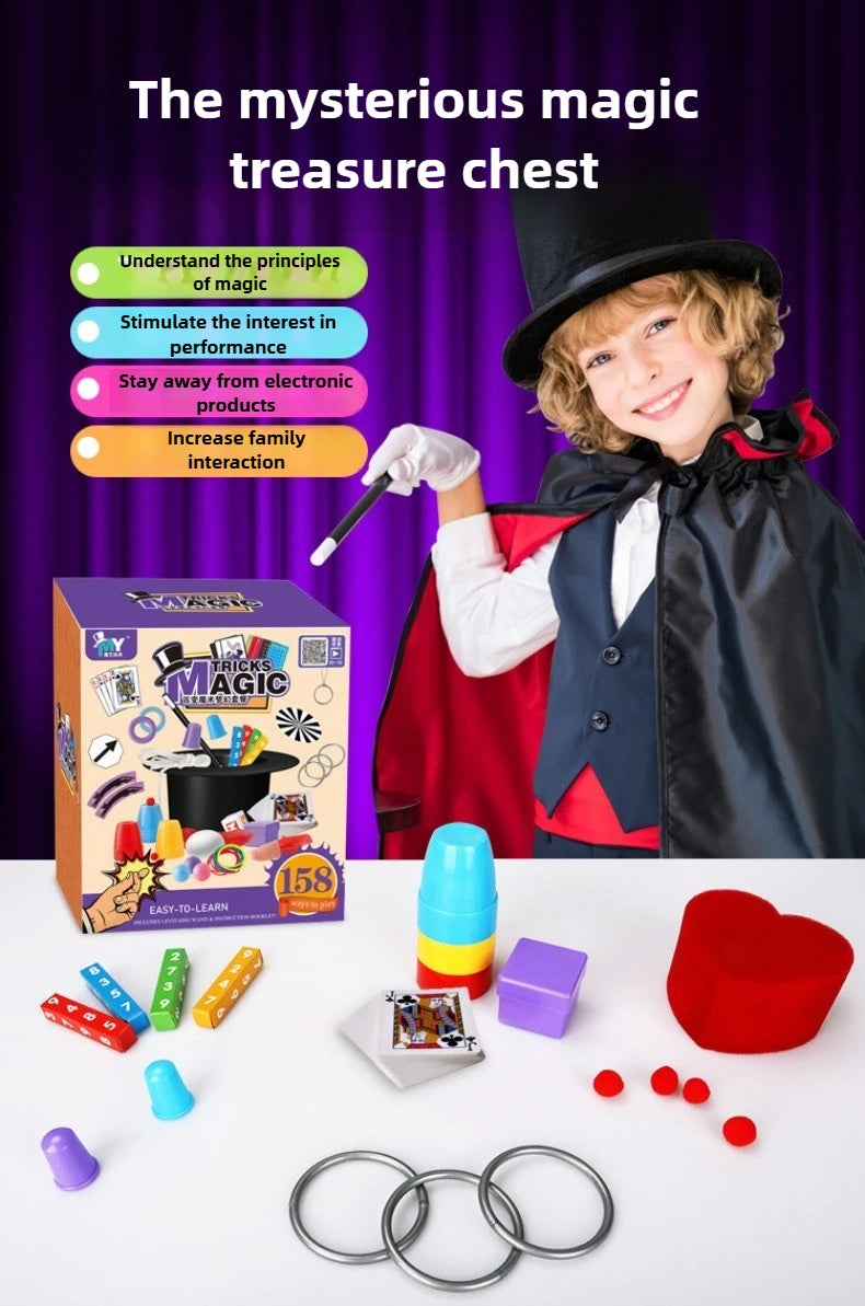 Magic Tricks Kit Beginner Children Magic Set with Performance Props Interactive Playing Cards Illusion Toys Close-up Magic Props