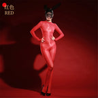 Oil Glossy High-Stretch Sheer Full-Length Bodysuit Thong Catsuit Jumpsuit