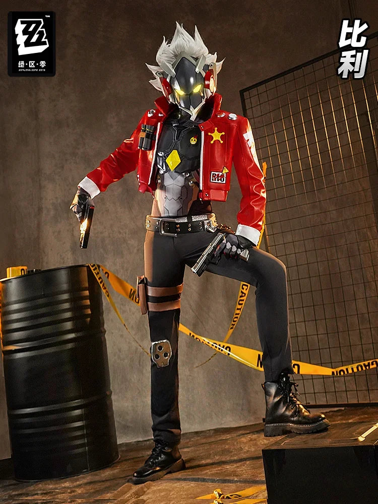 Billy Kid Cosplay Costume Face Cover Lighted Mask Game Zenless Zone Zero Cunning Hares Leather Uniform Halloween Party Men