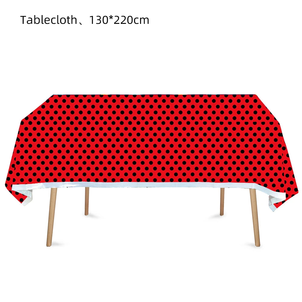 Ladybug Tablecover Party Pack Red Black Polka Dots Tablecloth 54 x 87 Inch Ladybug Party Western Themed Party Birthday Party - Big Tim's Magic Emporium