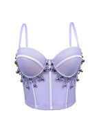 Mesh Bustier Corset Crop Top Diamond Embroidery Tassel Evening Party Bralette