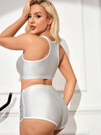 Metallic High-Stretch Crop Tank & Shaping Shorts 2-Piece Activewear Set