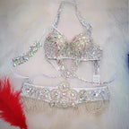 Samba Beaded Belly Dance Costume Set – Women's Bra & Waist Belt for Carnival, Stage & Performance