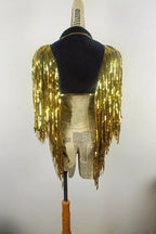 Metallic Sequin Tassel Showgirl Fringe Jacket – Unisex Stage Performance Crop Coat