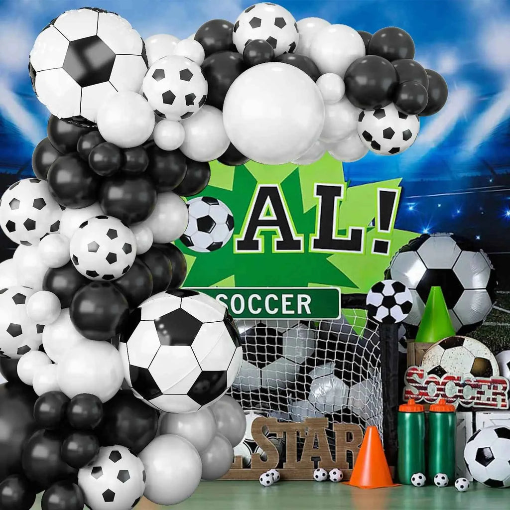 Football Theme Party Balloons Garland Arch Kit Black White 4D Soccer Ball Foil Balloon for Boy's Birthday  Party Decoration