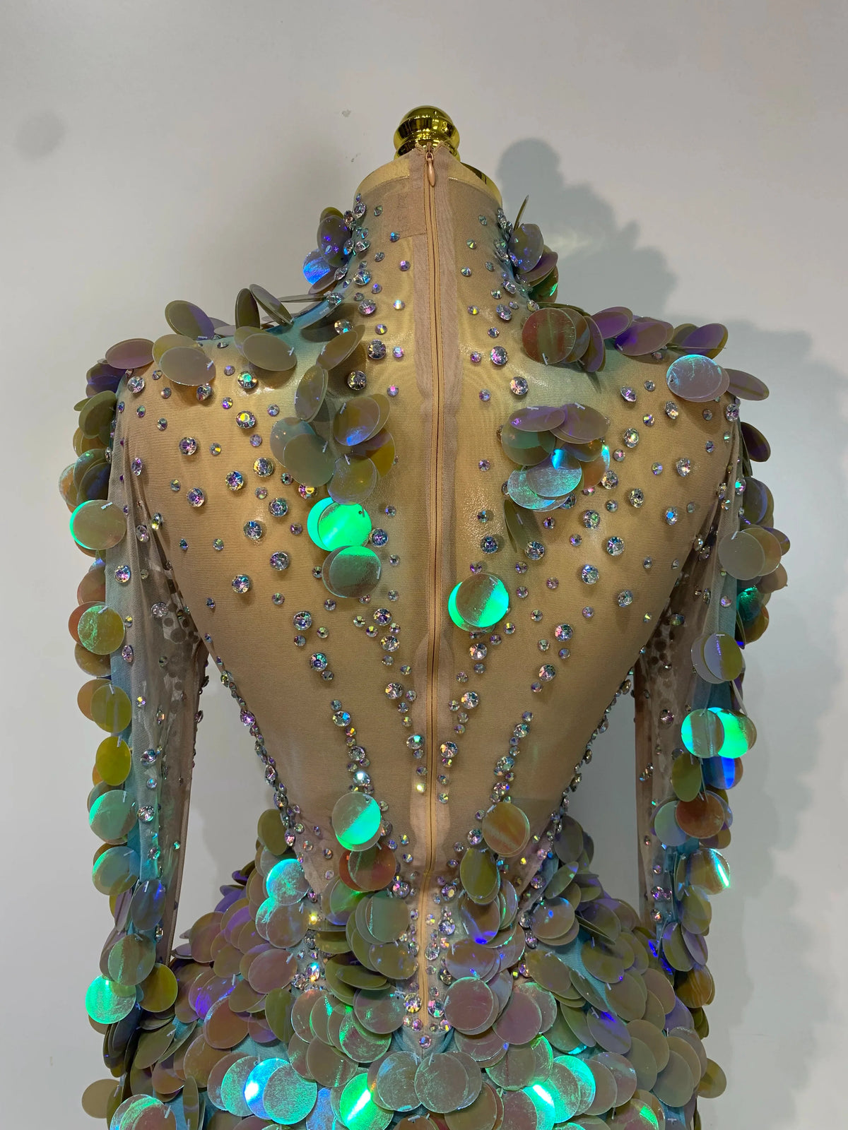 Iridescent Mermaid Scale Sequin & Rhinestone Illusion Bodysuit Stage Costume