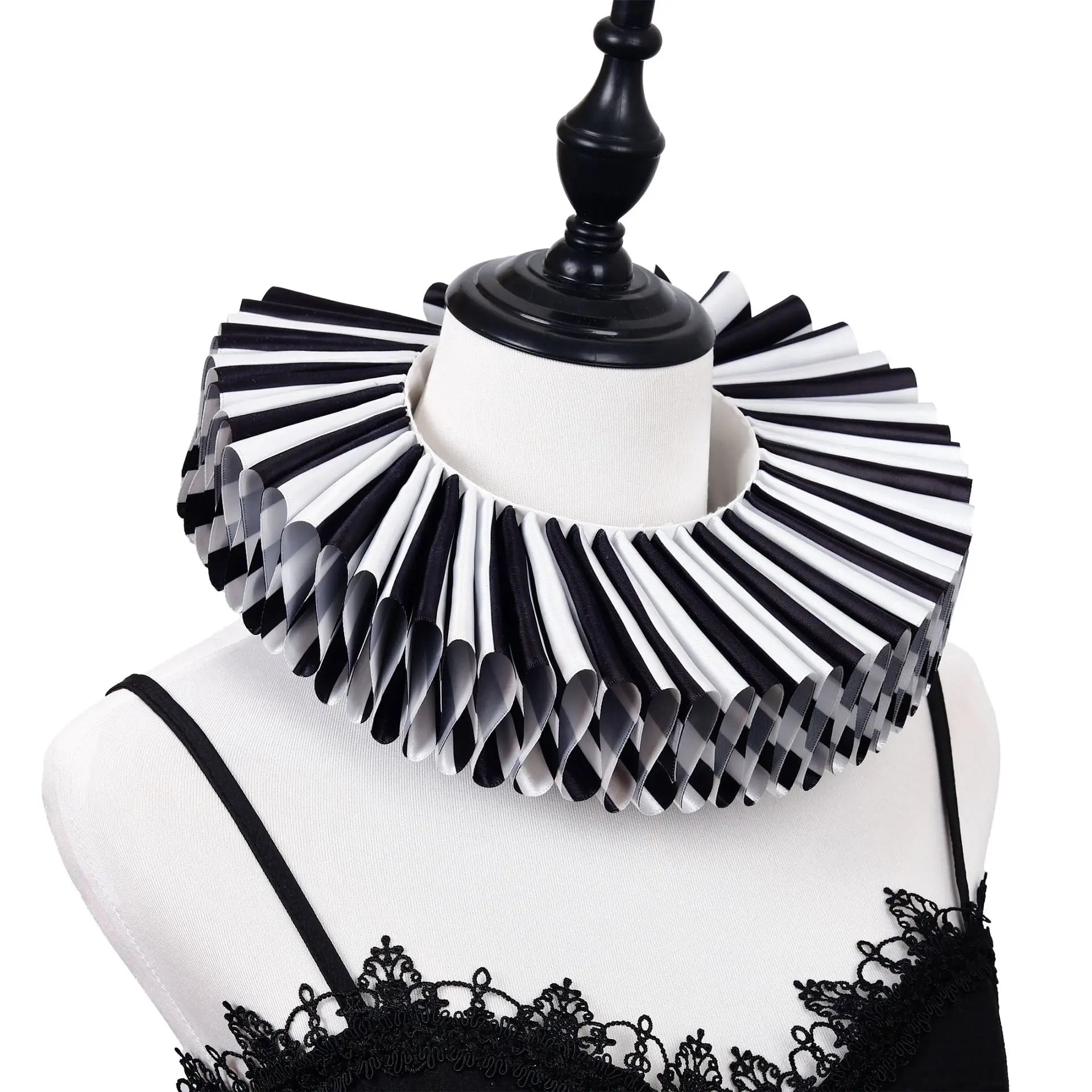 Clown exaggerated Raf's fake collar European and American men and women black and white striped collar scarf photography props - Big Tim's Magic Emporium