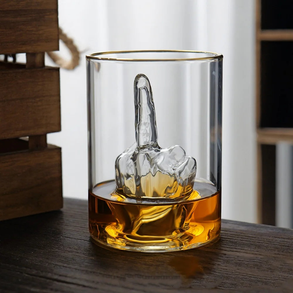 Funny Gag Gift for Men & Women Middle Finger Whiskey Glass Gift Set 12.5oz Novelty Glass 3D Finger Inside for Rude Humor Lovers - Big Tim's Magic Emporium