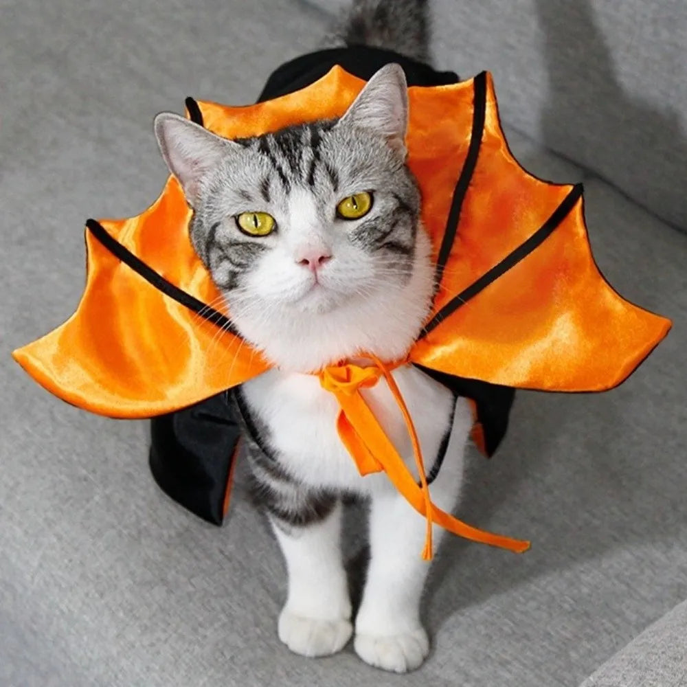 Bat Transformation Halloween Pet Costume Stand-collar Comfortable Cat Cosplay Cloak Bow Soft Fabric Small Dog Knight Cape Party