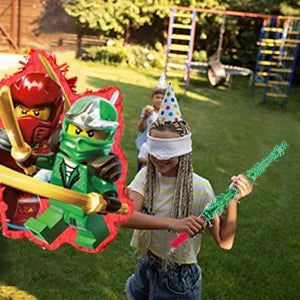 4 Pcs Ninja Party Pinata Bundle-Large Ninja Piñata Blindfold&Pinata Stick etc Ninja Birthday Party Supplies for Boys/Girls