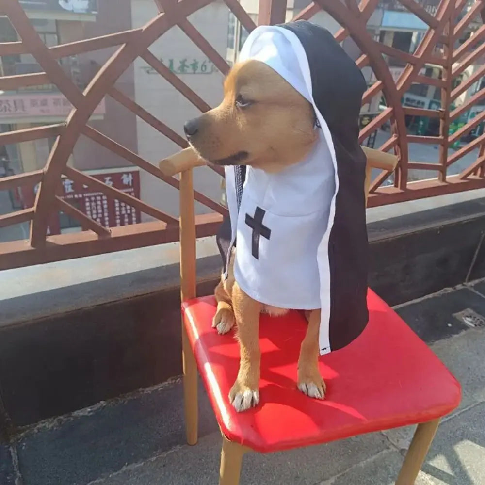 Cat Puppy Pet Nun Cloak Role Play Soft Pet Cat Halloween Costumes Black/white Breathable Cat Cosplay Costume Sets Cosplay Dress
