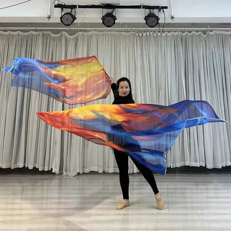 160*110cm Stage Props Flag Belly Dance Silk Veils Silk Wing Praise Flags Faith Worship Flags Veil Flag with Sticks