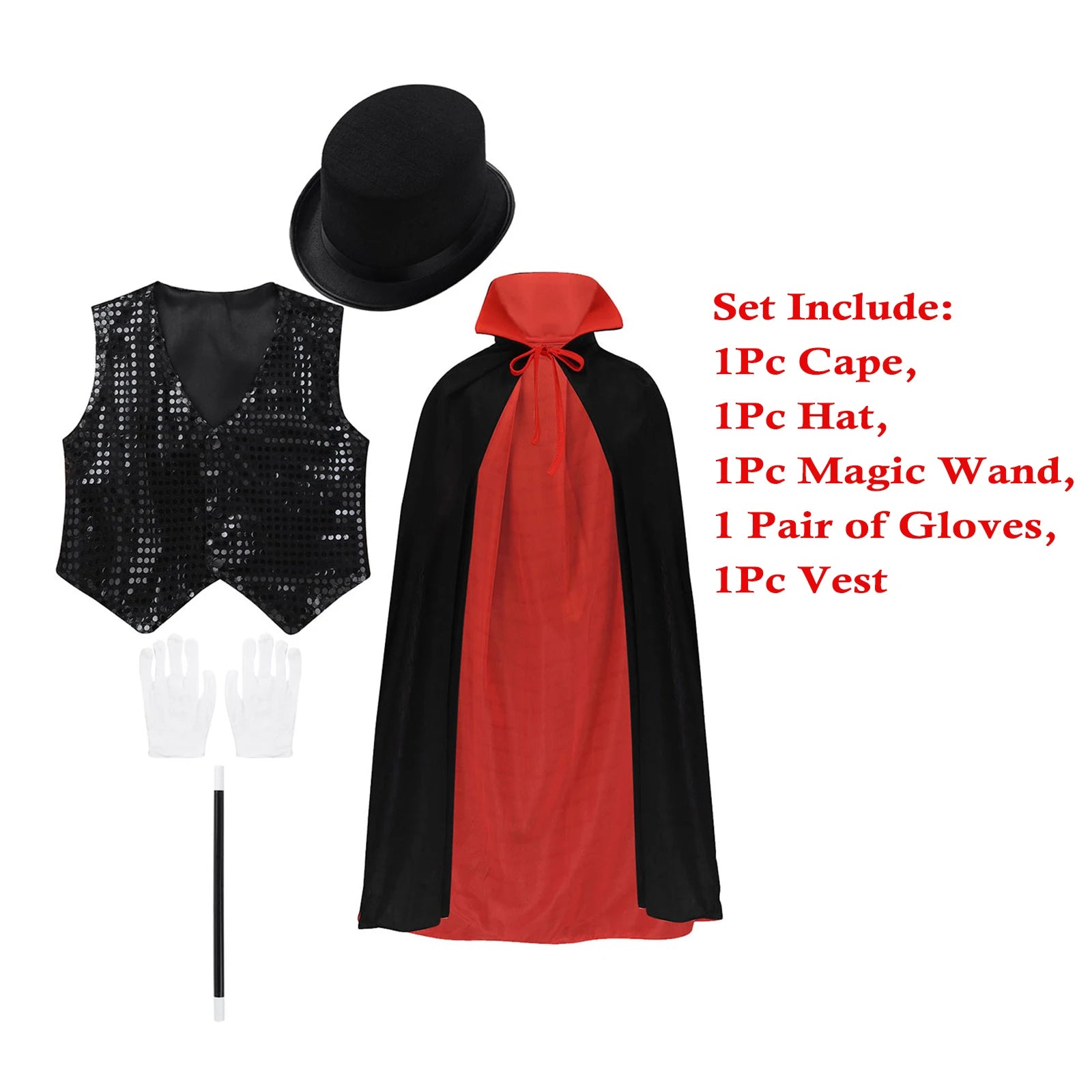 Children Magician Costume Kids Toy Kit Set for Boys Girls Waistcoat Cape Hat Magic Wand Gloves Outfits for Magic Tricks Show - Big Tim's Magic Emporium