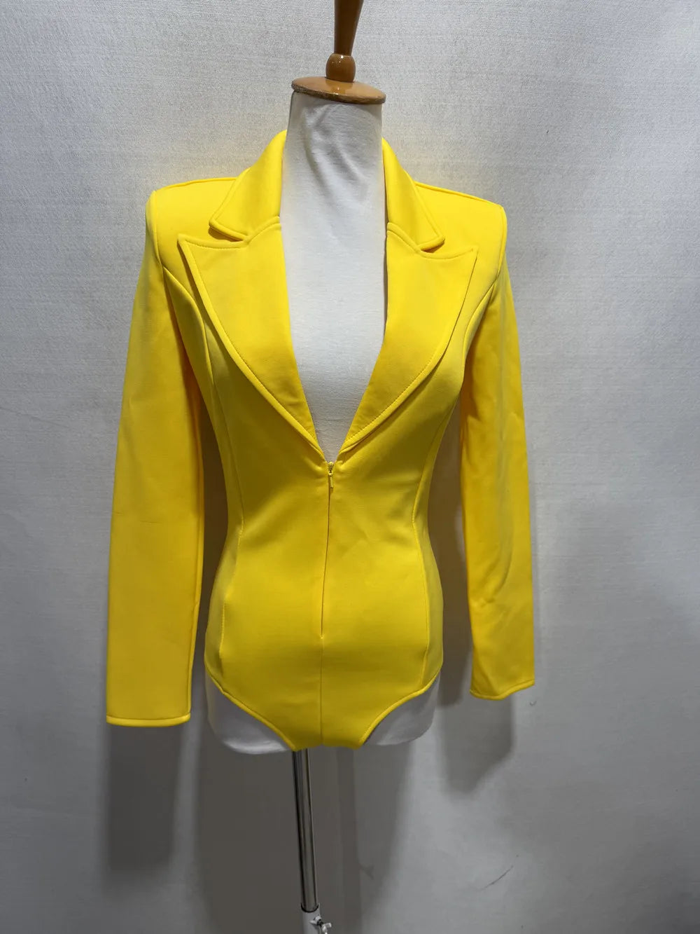 Women's Long Sleeve Blazer Bodysuit with Crystal Belt, V-Neck Zipper Stage & Concert Performance Costume
