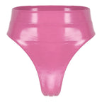 High-Waist Patent Leather Wet-Look Briefs with Adjustable Back Buckle Belt