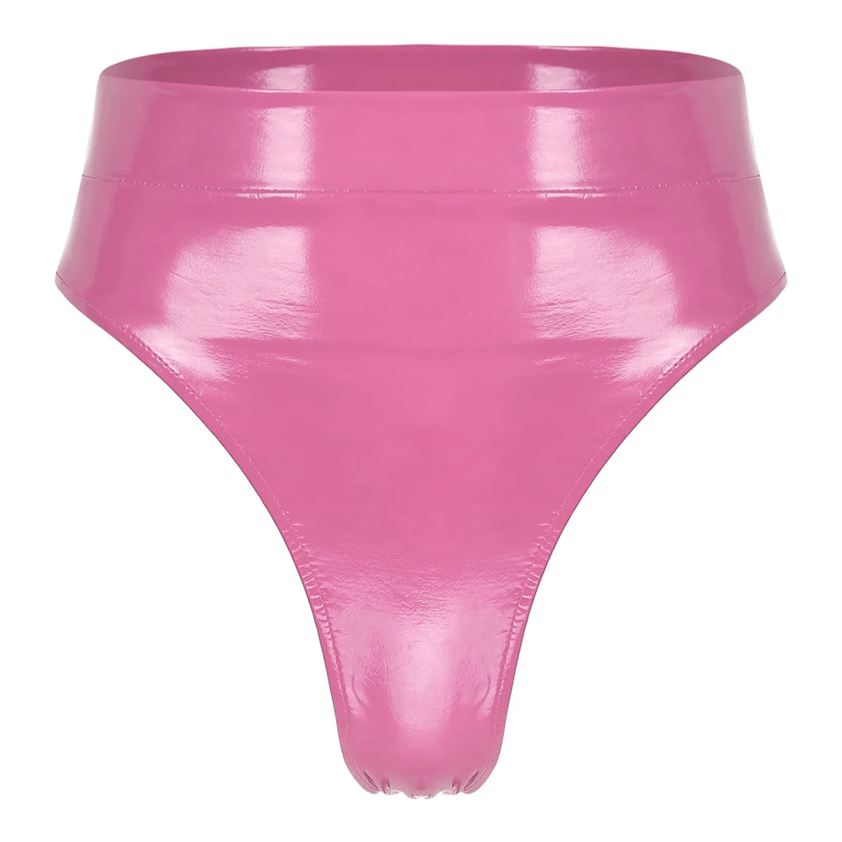 High-Waist Patent Leather Wet-Look Briefs with Adjustable Back Buckle Belt