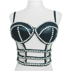 Gothic Studded Faux Leather Bustier Top Cage Strap Party Bralette
