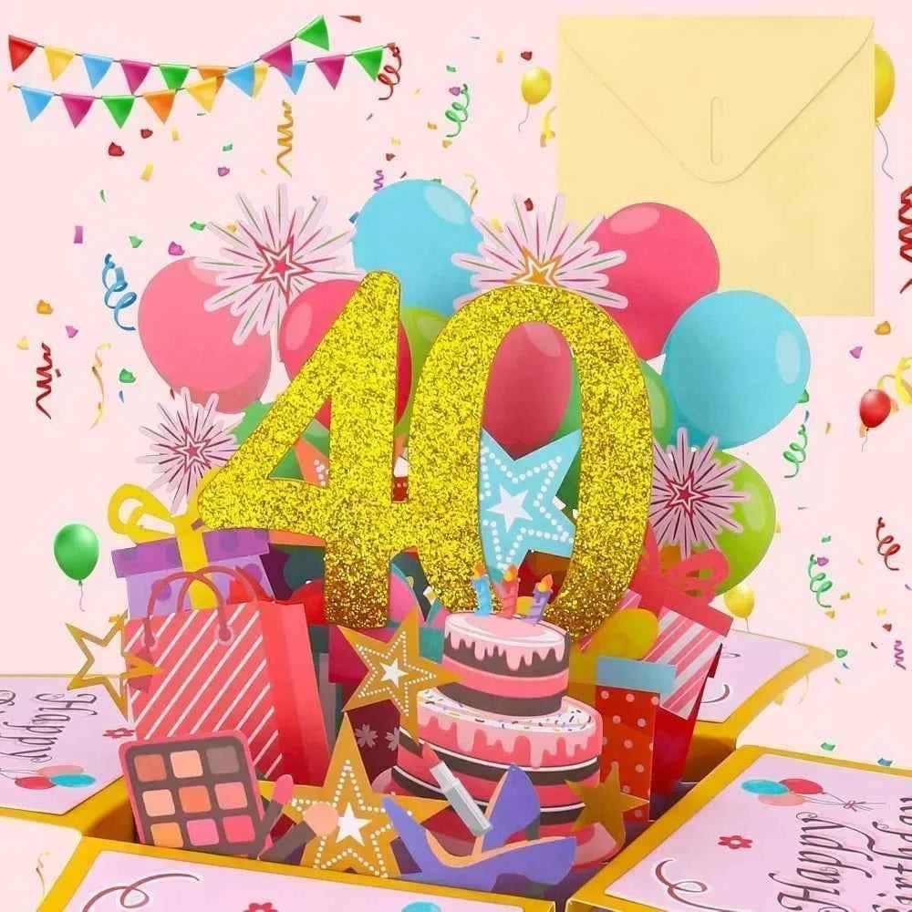 18/30/40/50/60th Happy Birthday Card,Funny Envelope 3D Pop Up Birthday Greeting Card Colorful Flower Birthday Greeting Card