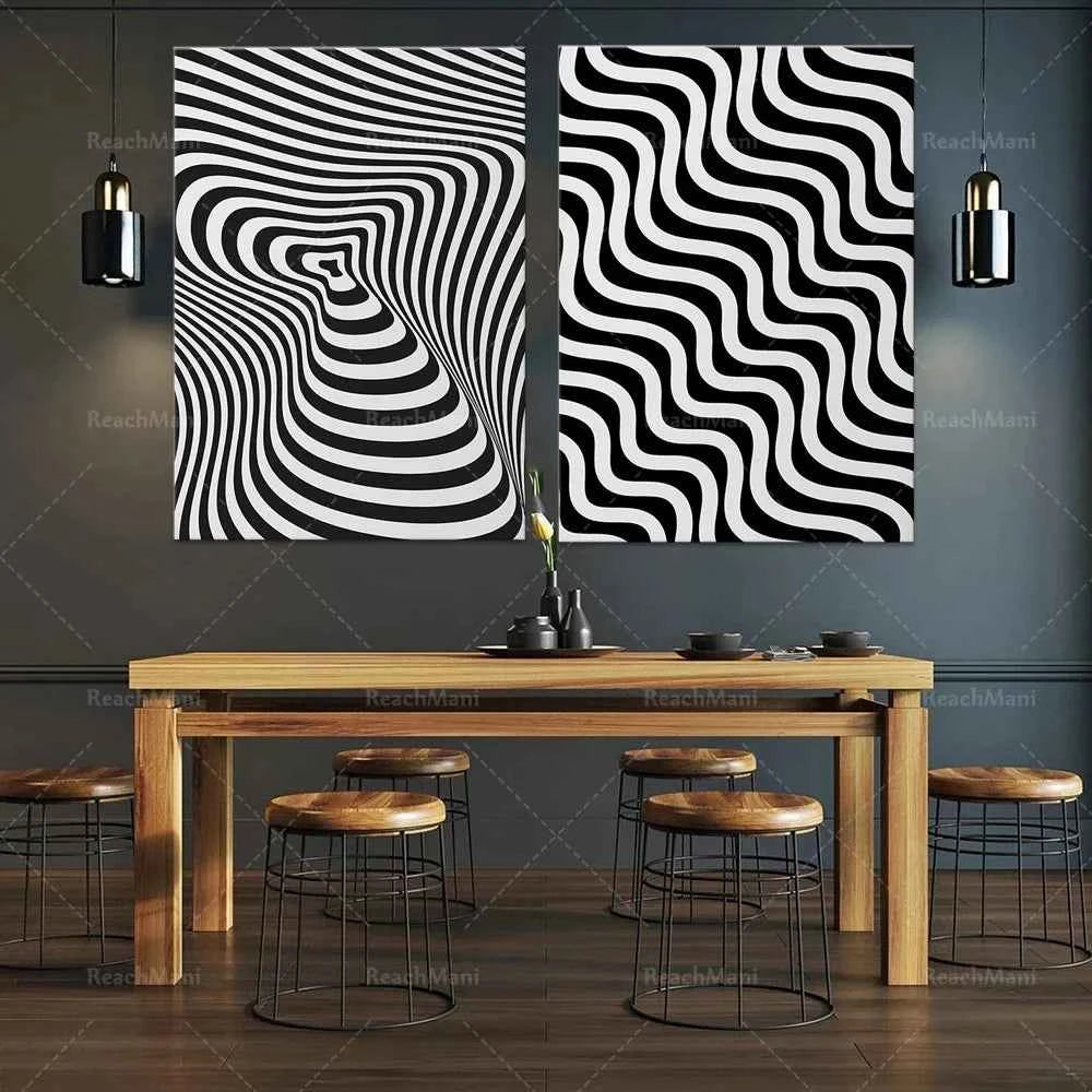 Optical Illusion Wall Art Poster | Black and White Op Art Effect | Modern, Simple, Unique, Eclectic Vertical Black and White Op