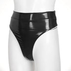 High-Waist Patent Leather Wet-Look Briefs with Adjustable Back Buckle Belt