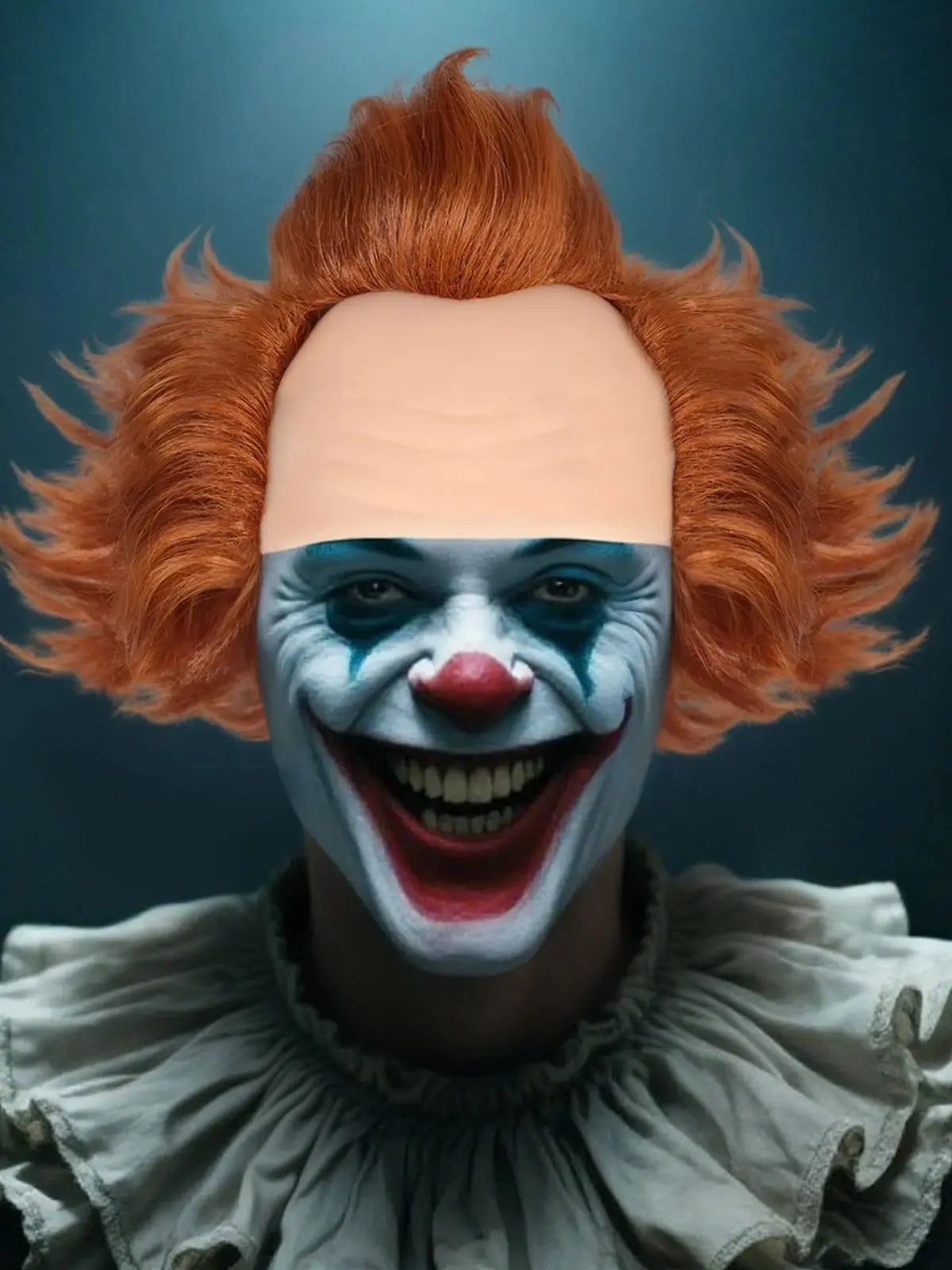 Synthetic Clown Wig for Halloween Cosplay -Orange Curly Hair with Realistic Bald Cap, Perfect for It Movie Character Costume - Big Tim's Magic Emporium