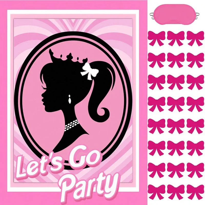 1set Let's Go Party Theme Paper Poster Princess Bow Stickers Bingo Game for Girl Birthday Bachelorette Party Favors Decoration - Big Tim's Magic Emporium