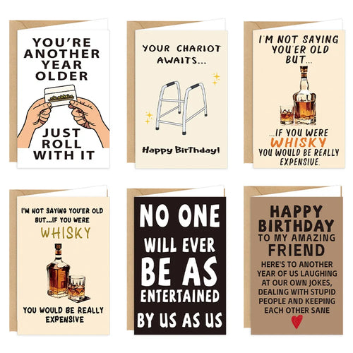 12pcs Happy Birthday Gift Cards Invitations Funny Text Greeting Congratulation Card Kids Adults Birthday Party Supplies Decor - Big Tim's Magic Emporium