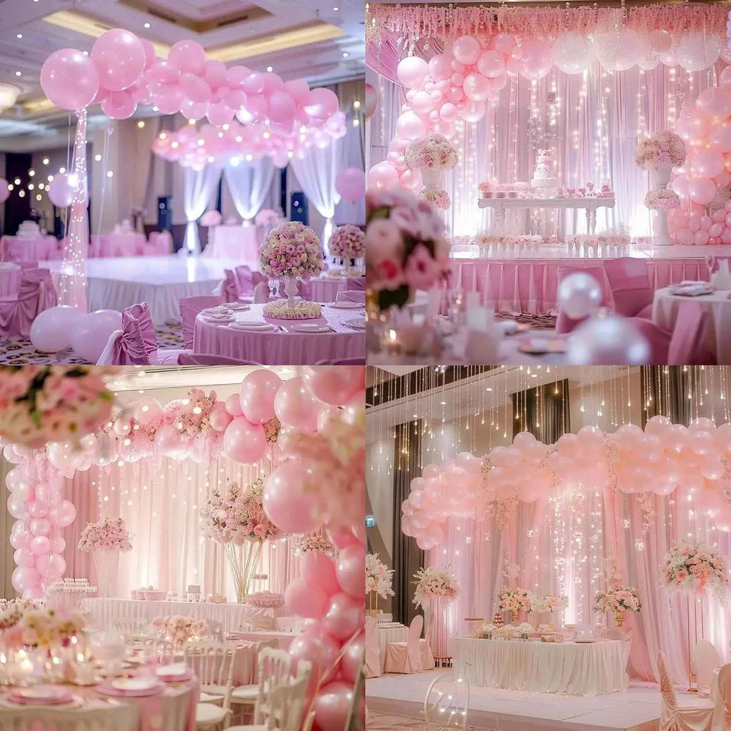107PCS Double Stuffed Pearl Pink Stand White Balloons Garland Arch kit Wedding Birthday Party Baby Shower Anniversary Decoration
