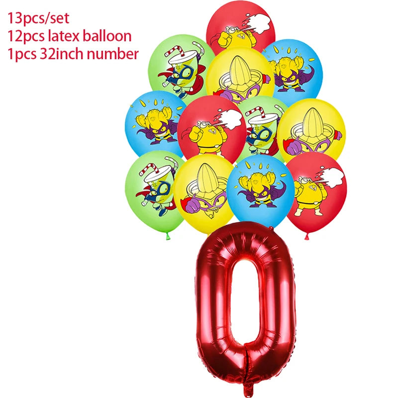 Superzings Birthday Party Decoration Balloon Banner Cake Topper SuperthingsTableware Birthday Party Supplies Baby Shower