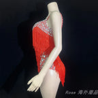 Custom Fringe Rhinestone Bodysuit & Stage Performance Dance Costume