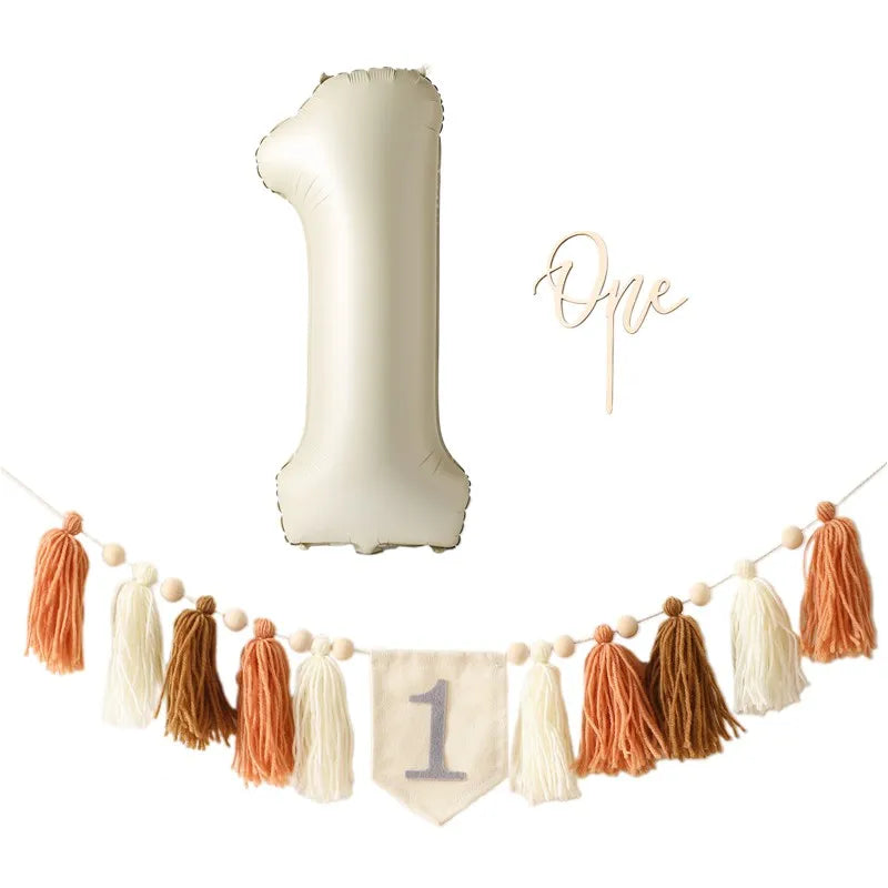 Baby Happy Birthday Party 1-3 Years Old Tassel Banner Newborn Milestone Take Picture Photography Props Party Decoration Supplies