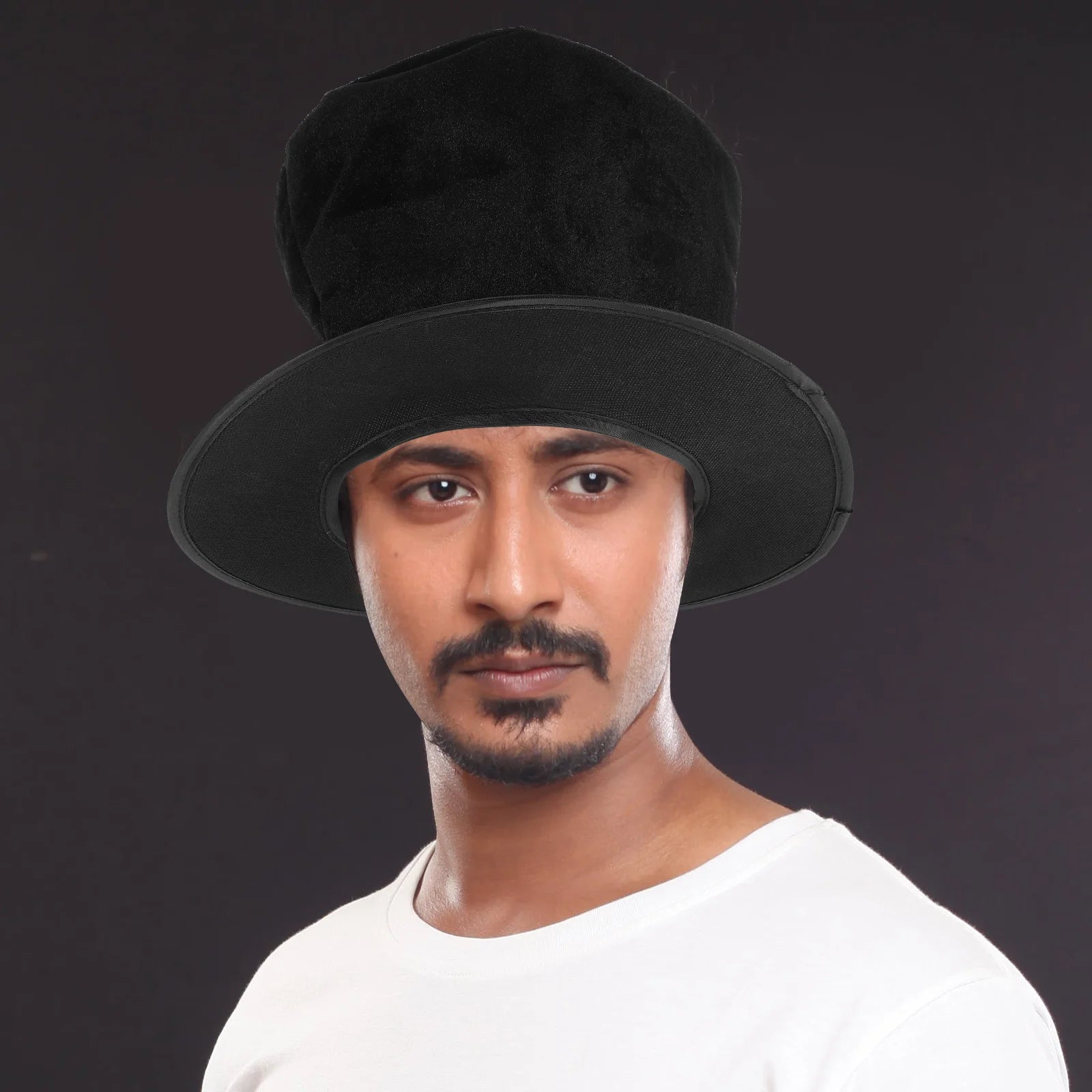 Vintage Black Wool Top Hat Flat Wide Brim Unisex Magician Jazz Performer Elegant Costume Accessory Classic Design