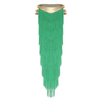 Gold Trim Halter Lace-Up Crop Top & Tiered Tassel Skirt Belly Dance Outfit