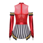 Circus Ringmaster Sequin Striped Bodysuit & Metallic Gloves 2-Piece Stage Costume Set