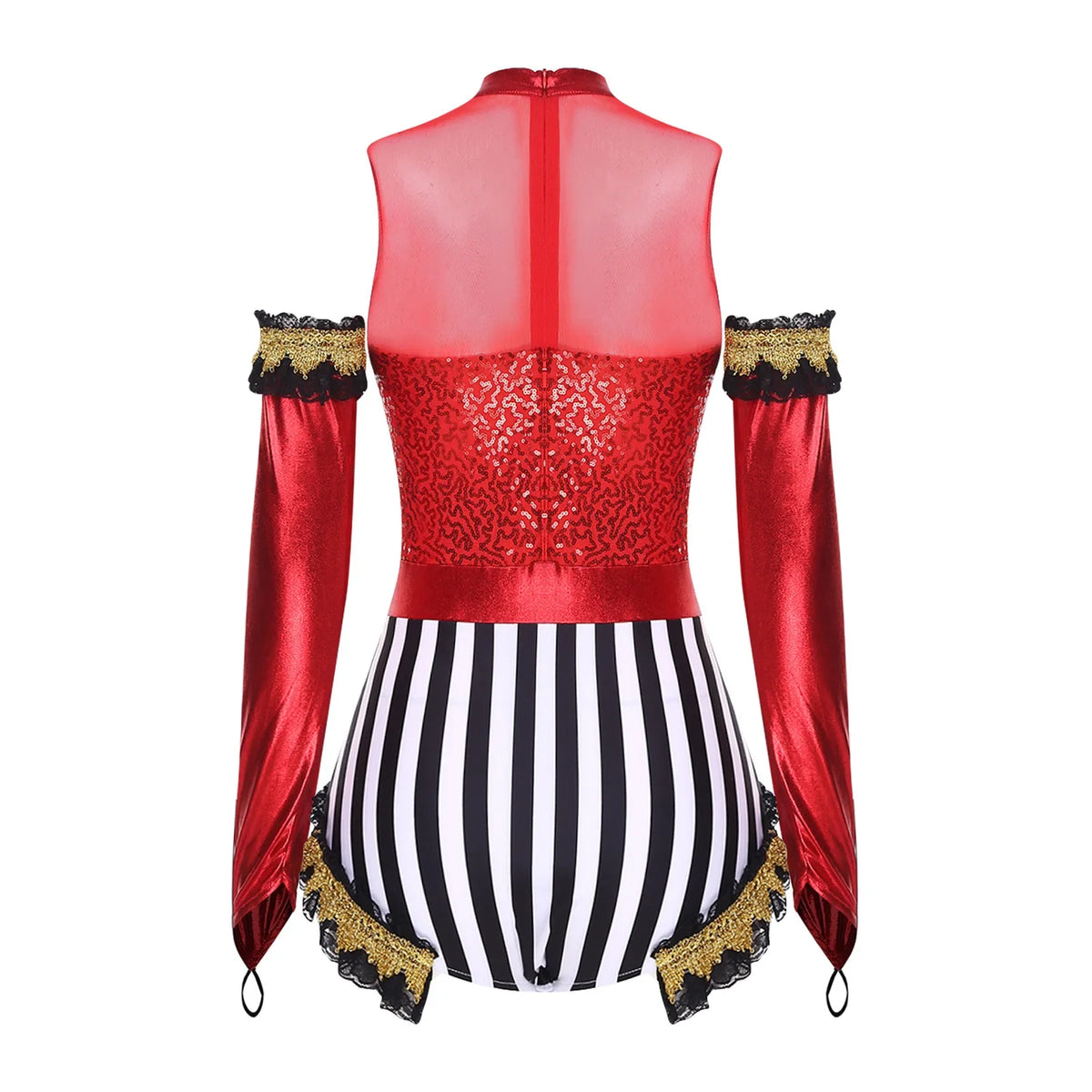 Circus Ringmaster Sequin Striped Bodysuit & Metallic Gloves 2-Piece Stage Costume Set