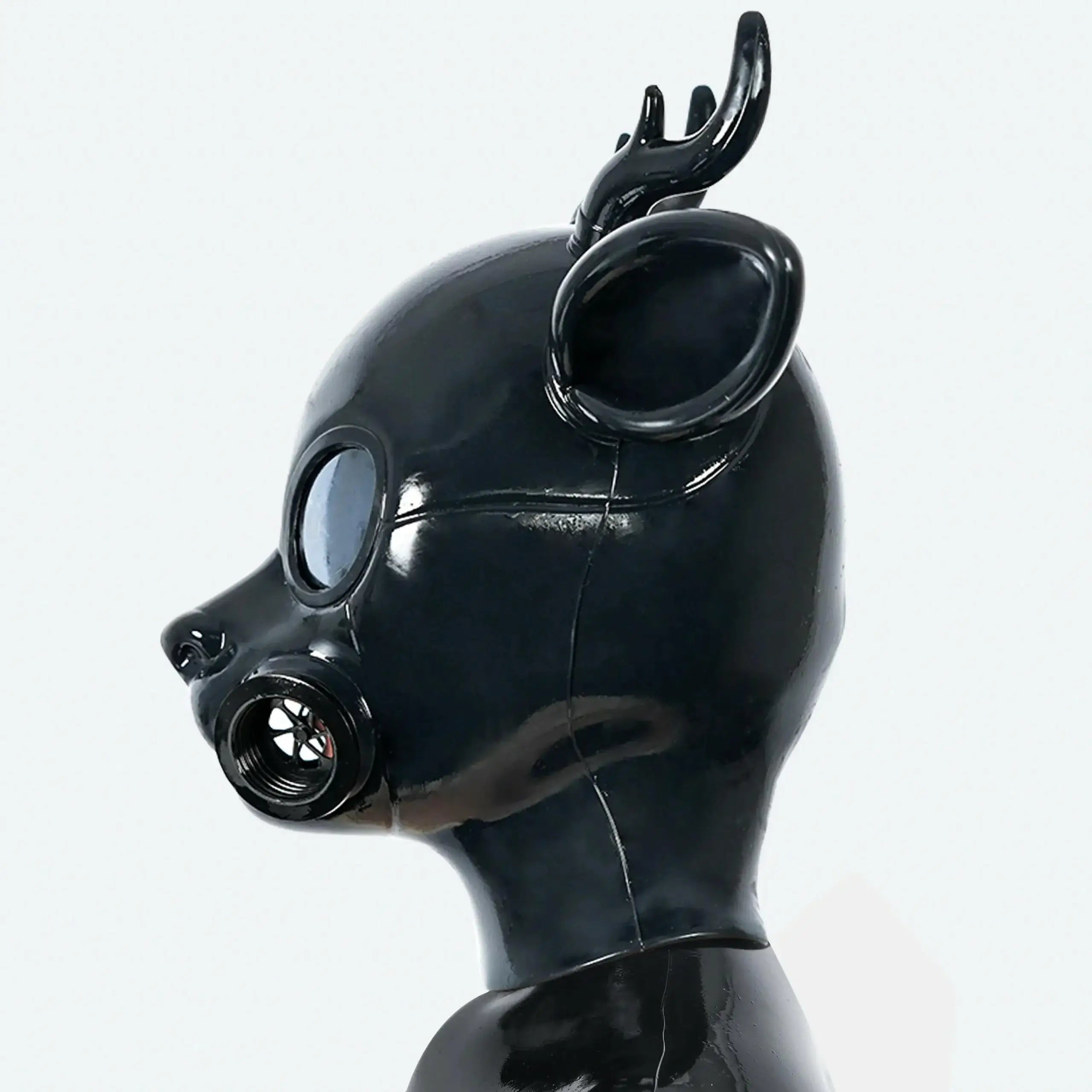 Feturax Silicone Stag Gas Mask Whole Black Color Hood for Cosplay Costumes Full Head with Eyes Glasses - Big Tim's Magic Emporium