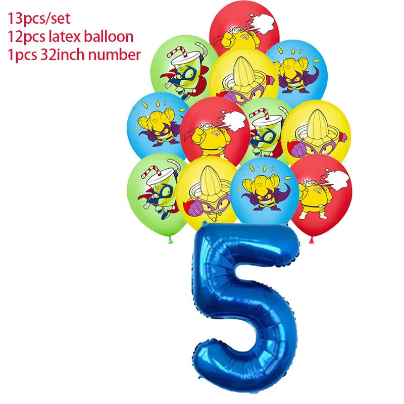 Superzings Birthday Party Decoration Balloon Banner Cake Topper SuperthingsTableware Birthday Party Supplies Baby Shower