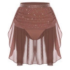 Womens Modern Lyrical Dance Skirt Performance Costume Sparkly Rhinestone Irregular Chiffon Hem Built-in Briefs Skirt Dancewear