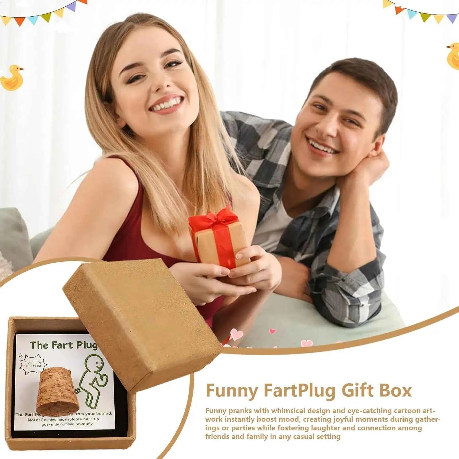 Prank Stuff Hilarious Fart Plug Toys with Card Prank Toys with Storage Box Cartoon-Designed with Humorous Quotes and Jokes