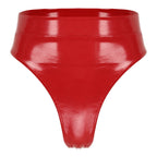 High-Waist Patent Leather Wet-Look Briefs with Adjustable Back Buckle Belt