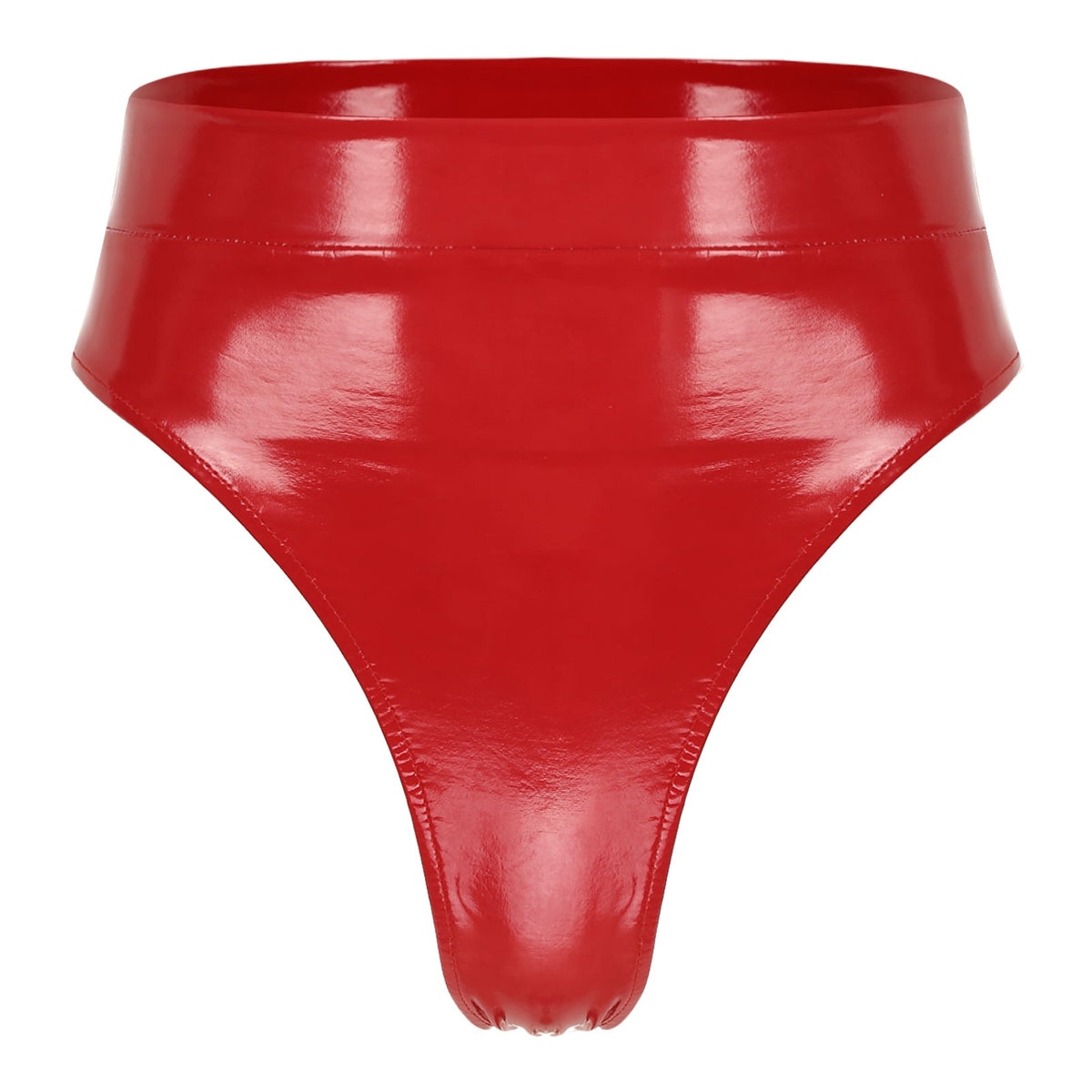 High-Waist Patent Leather Wet-Look Briefs with Adjustable Back Buckle Belt
