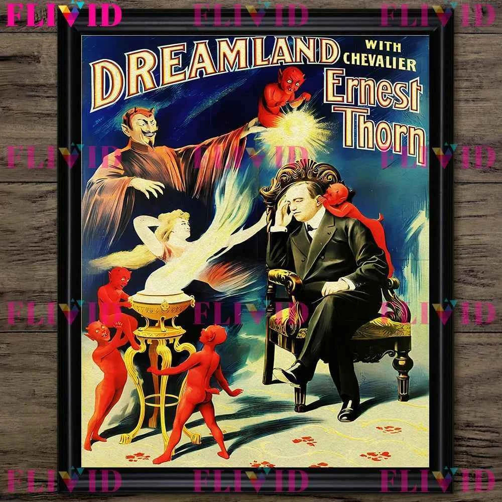 Whispers Of The Devil And The Magician Vintage Wall Art Canvsa Painting,Magician Promotional Vintage Poster And Print Home Decor