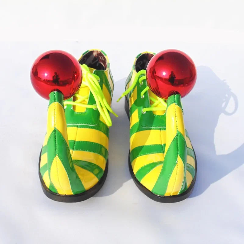Adults Halloween Clown Cosplay Shoes Funny Circus Club Clown Performance Stripe Clown Shoes With Red Ball Carnival Cosplay Shoes - Big Tim's Magic Emporium