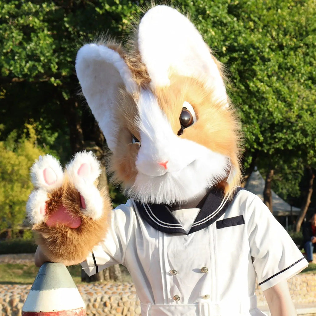 Original Realistic Furry Animal Fursuit Kigurumi Big Ear Rabbit Head Cover Cosplay Costume Halloween Wearable Accessories - Big Tim's Magic Emporium