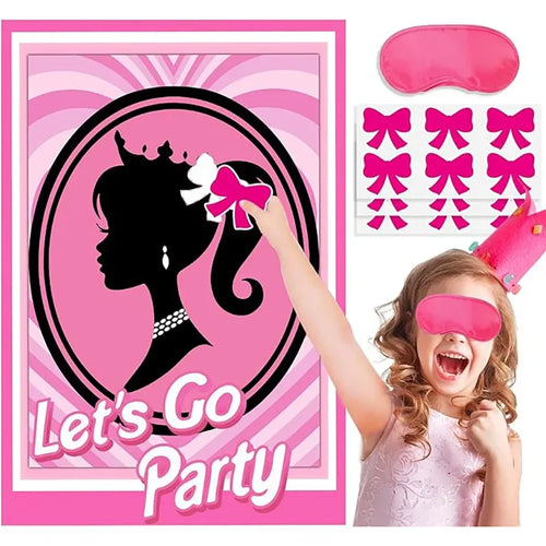 1set Let's Go Party Theme Paper Poster Princess Bow Stickers Bingo Game for Girl Birthday Bachelorette Party Favors Decoration - Big Tim's Magic Emporium