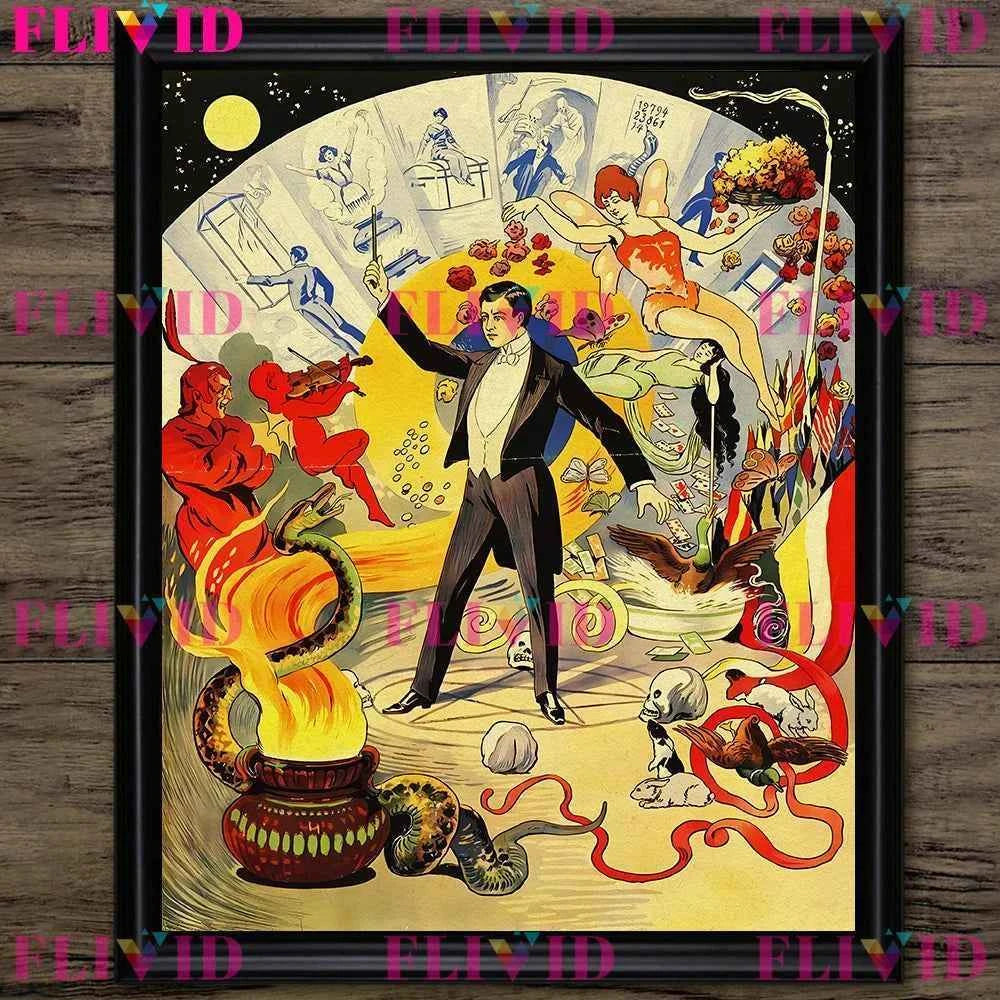 Whispers Of The Devil And The Magician Vintage Wall Art Canvsa Painting,Magician Promotional Vintage Poster And Print Home Decor