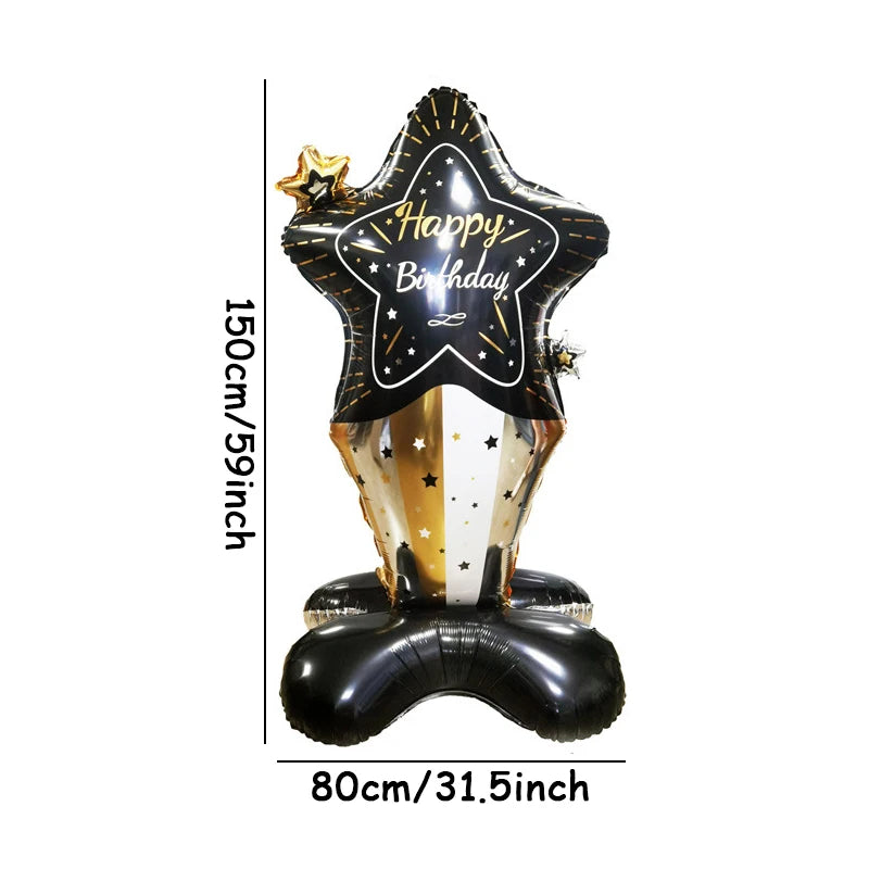 1pc Black Gold Large Stand Happy Birthday Gift Box Balloons Birthday Standing Balloon Kids Adult Birthday Party Decorations