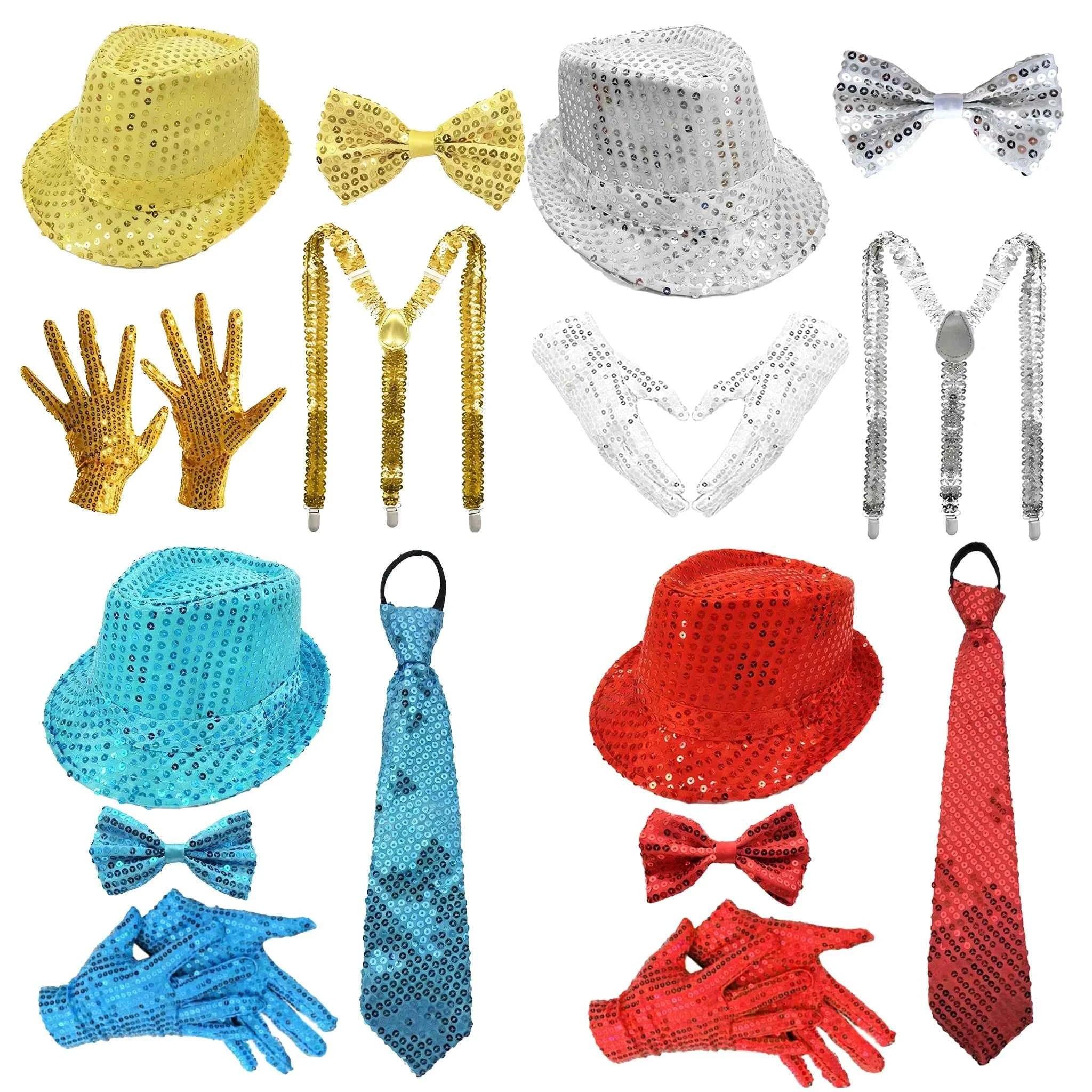 70S Disco Performance Props Sequined Hats Ties Gloves Suspenders Stage Performance Halloween and Christmas Clothing Accessories