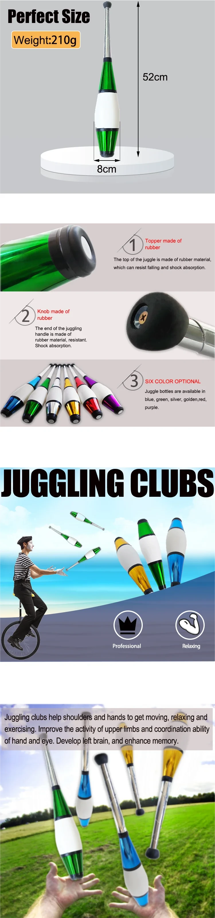 Juggling Clubs Set Professional Juggling Clubs Training Circus (3PCS ) - Big Tim's Magic Emporium