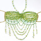 The Stardust Emerald Goddess – Handmade Green Rhinestone & Beaded Tassel Body Chain Halter Top